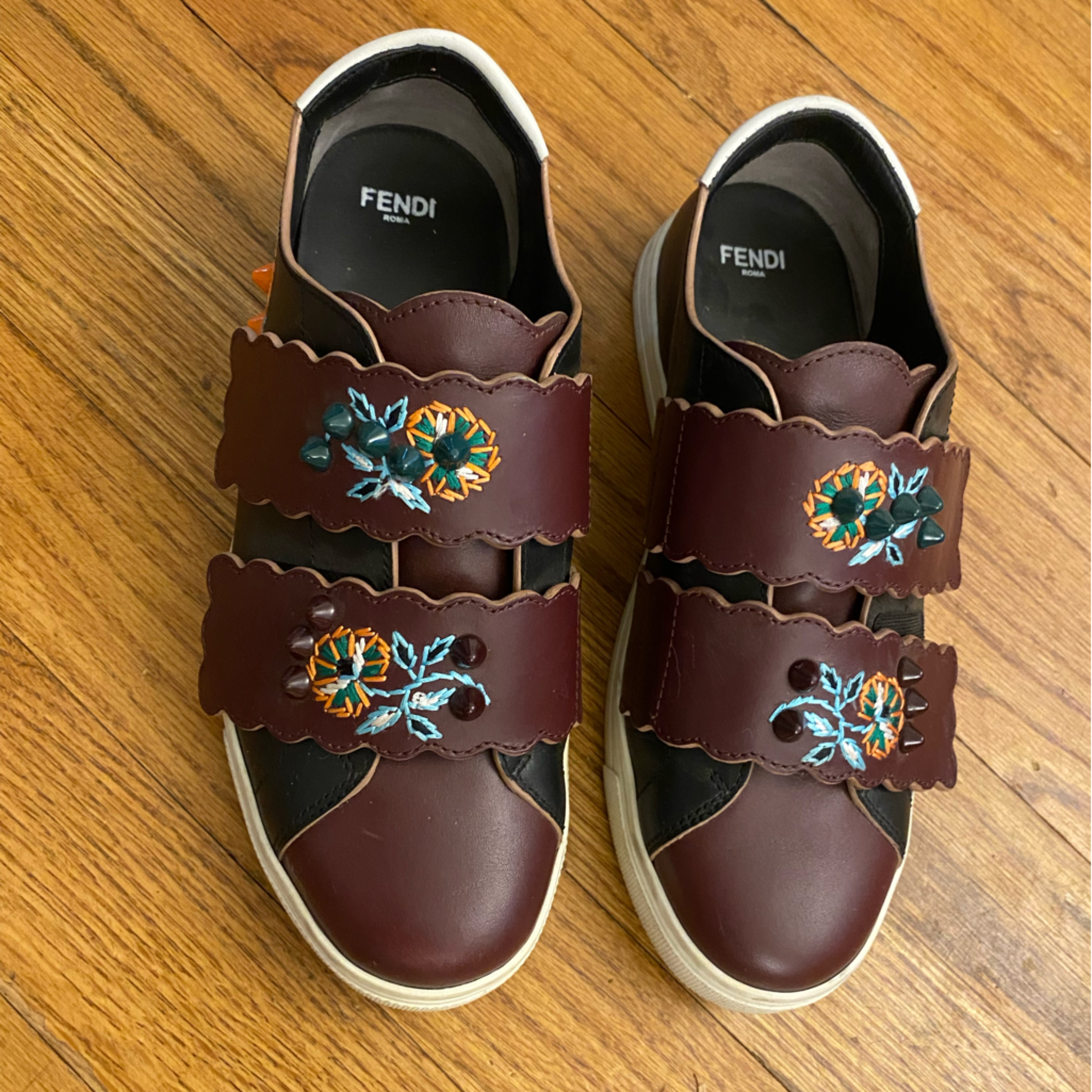 Fendi Embroidered Grip-Strap Sneaker - Size 6.5